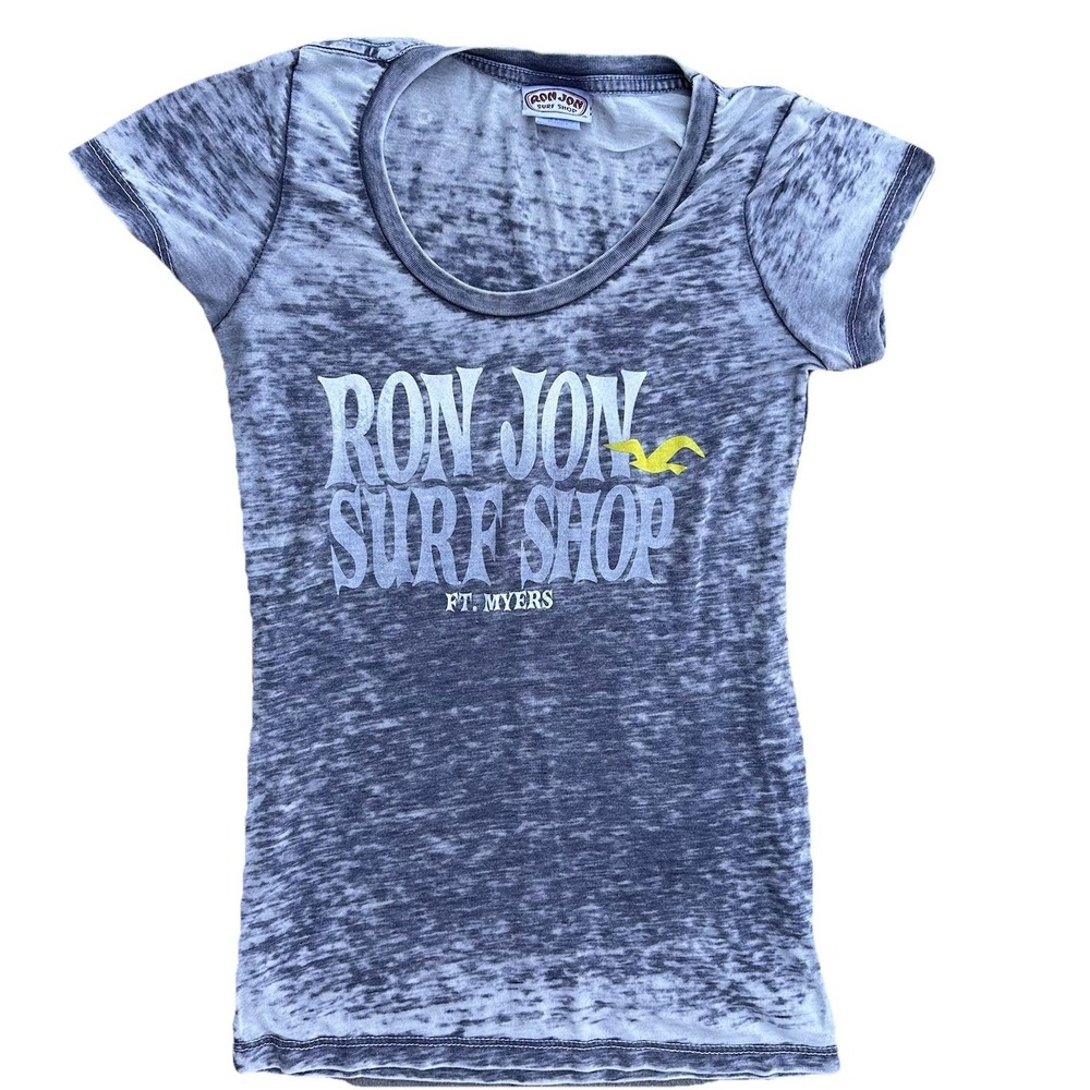 Ron Jon Surf Shop Womens Gray Small Short Sleeve Distressed T Shirt Ft. Myers Fl